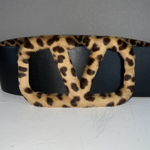 Valentino VLOGO Leopard-Print Calf Hair Reversible Belt Size 80/32 - Picture 9 of 10